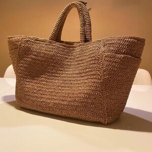 Woven Straw Tote Bag - Brown